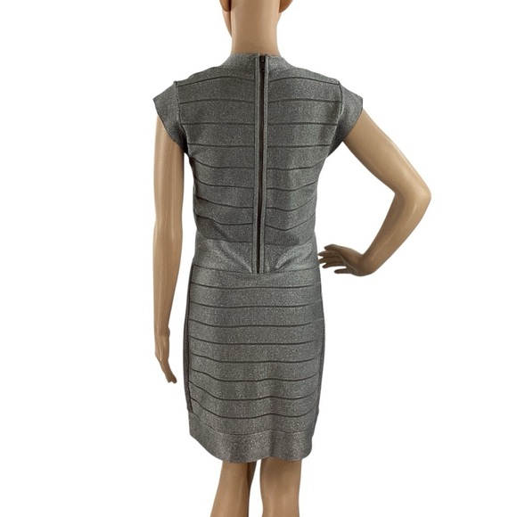 French Connection Spotlight Silver Metallic Knit Bodycon Dress Size 10 - Picture 5 of 7